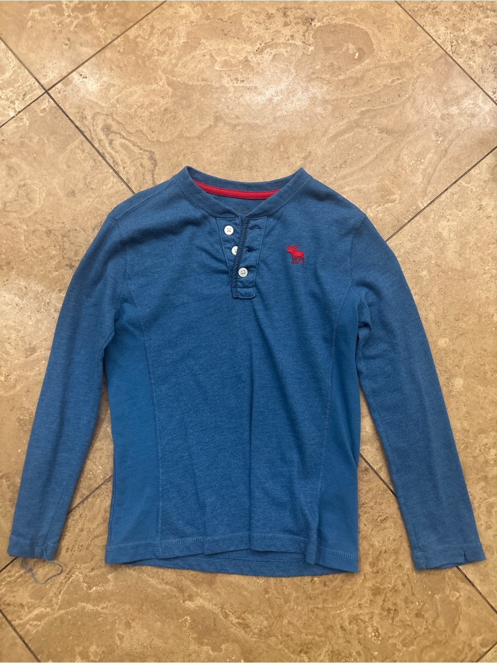 abercrombie kids Blue Long-Sleeve Henley with Red Logo